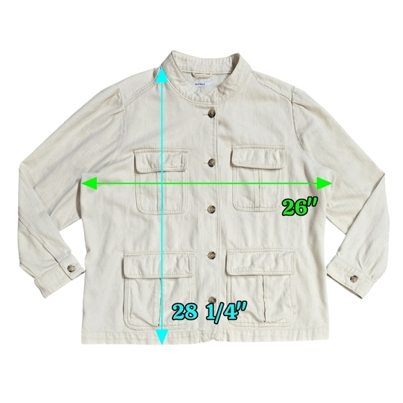 Old Navy 100% Cotton Ecru Cream Twill Utility Button-Up Jacket Stand Collar - Picture 3 of 10